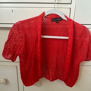 Small red short sleeve cardigan